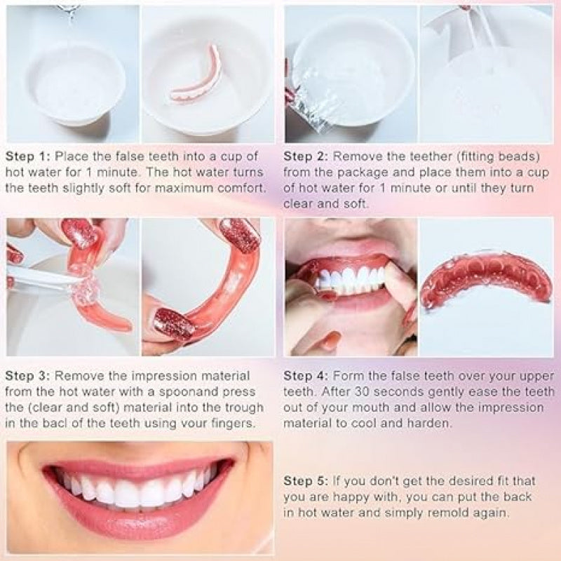 Quick-Fit Dentures, Perfect for Celebrations, Ceremonies, And Daily Use - Instantly Change Your Smile with Real Temporary Dentures, Comfortable Denture Sets, Unisex, Sturdy Plastic Dentures, Instantly Enhance Your Smile