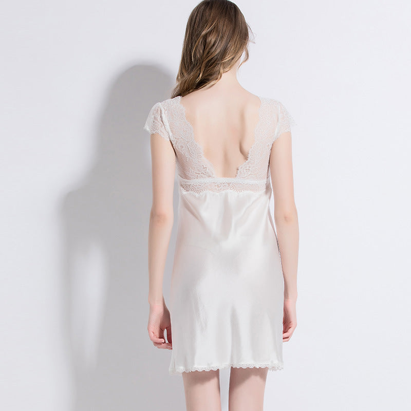 Pajamas female summer white silk thin section sexy ladies sleeveless silkworm silk home service summer lace sleeping skirt