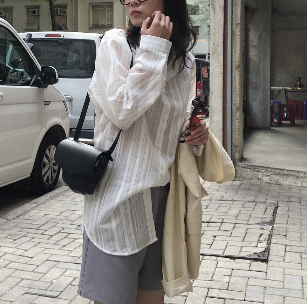 Summer new Korea is lazy, casual lap striped shirt method loose thin sunscreen light perspective