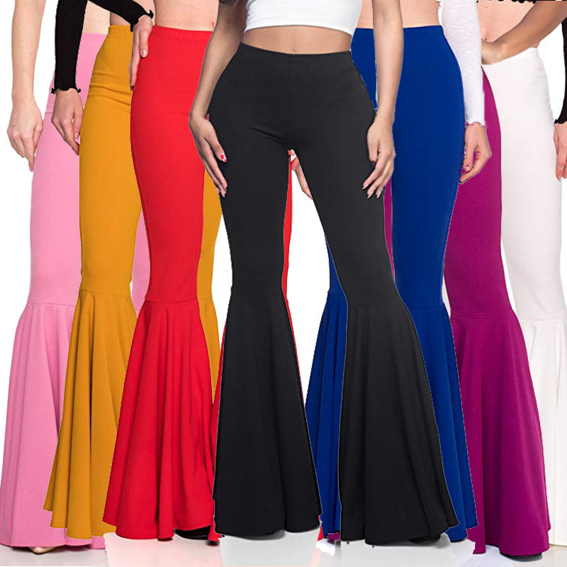 2021 summer new women's mermaid. Waist casual fashion pleated flared pants