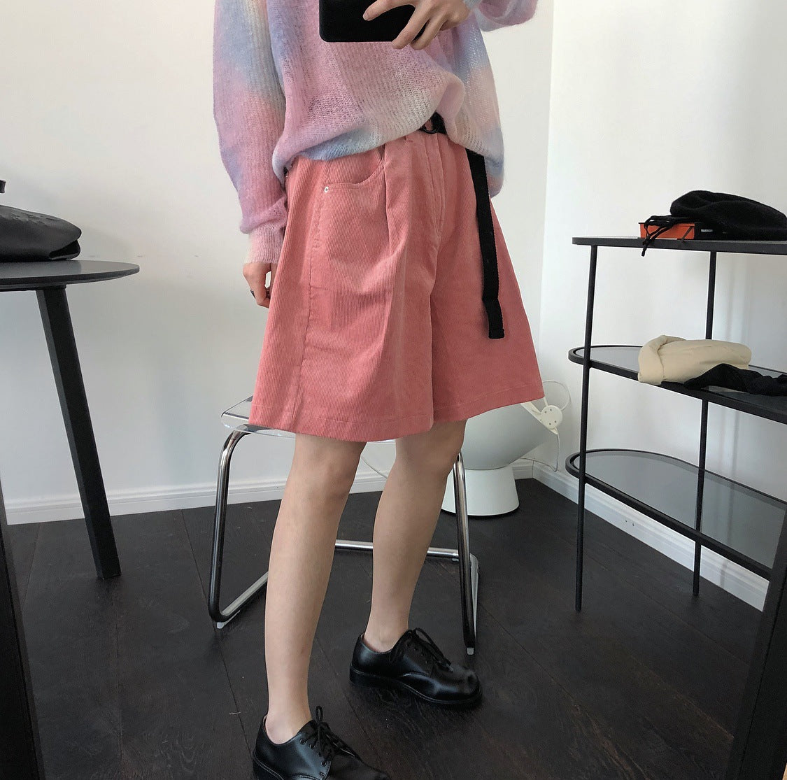 Summer new retro high waith tapent velvet pants wide leg loose thin five pants fashion short casual pants women