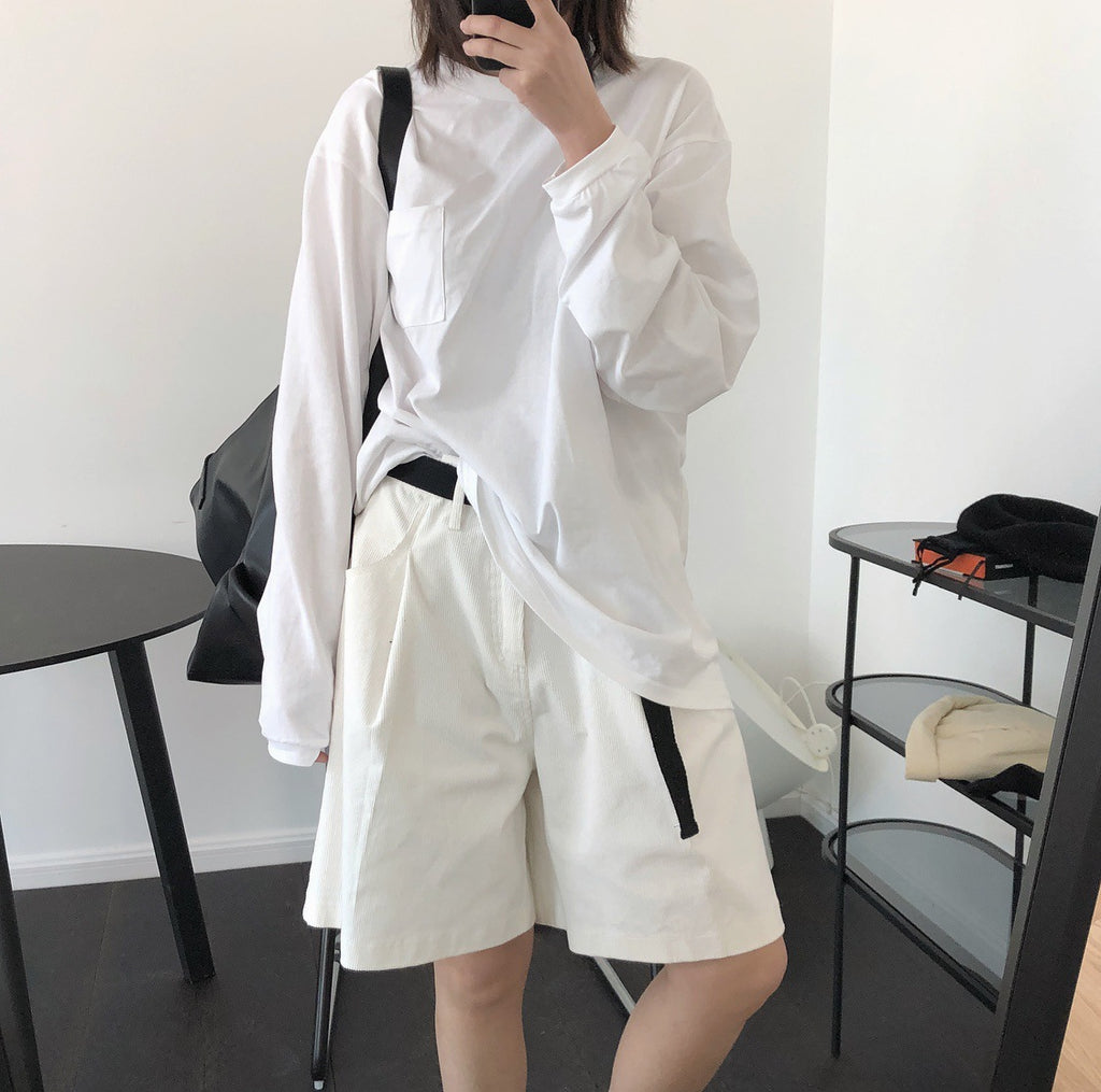 Summer new retro high waith tapent velvet pants wide leg loose thin five pants fashion short casual pants women