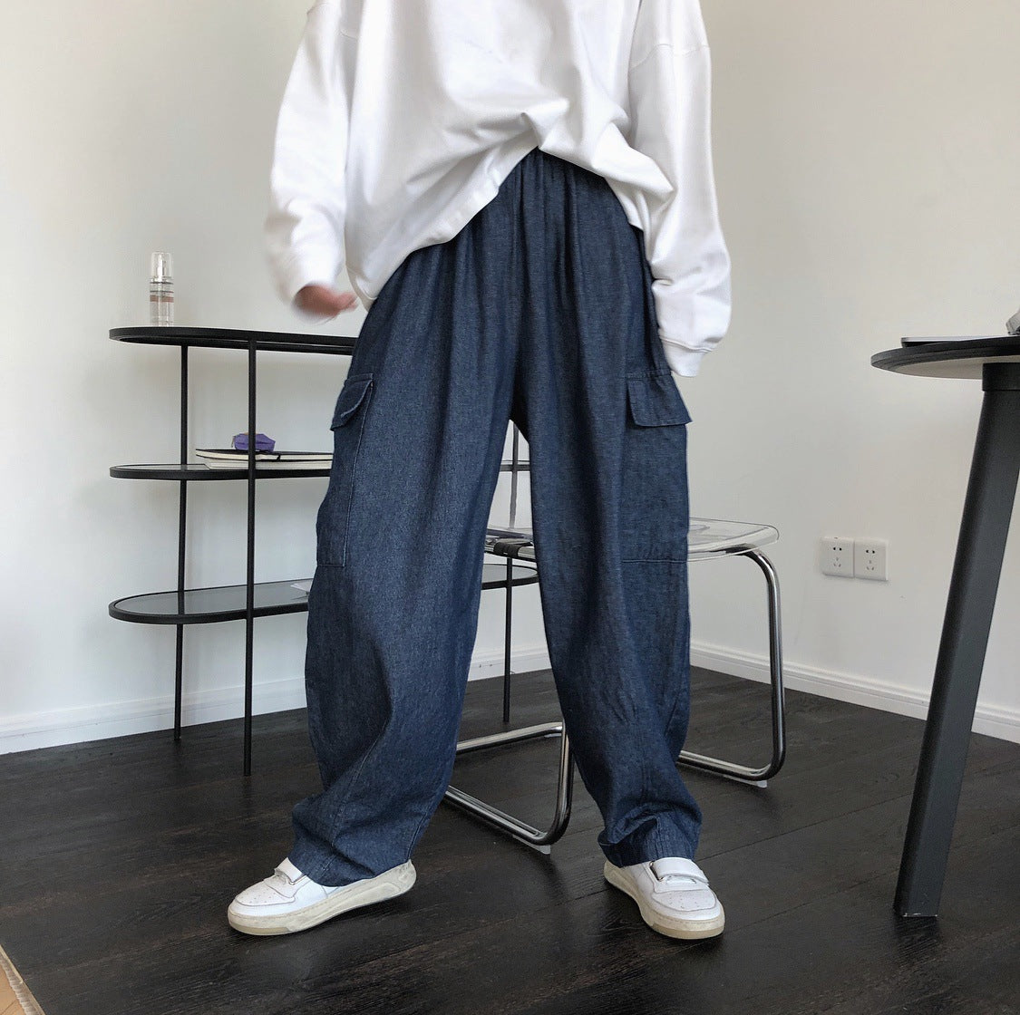 Summer new Japanese street workpiece jeans wide leg pocket loose fashion slim water washing soft trousers women