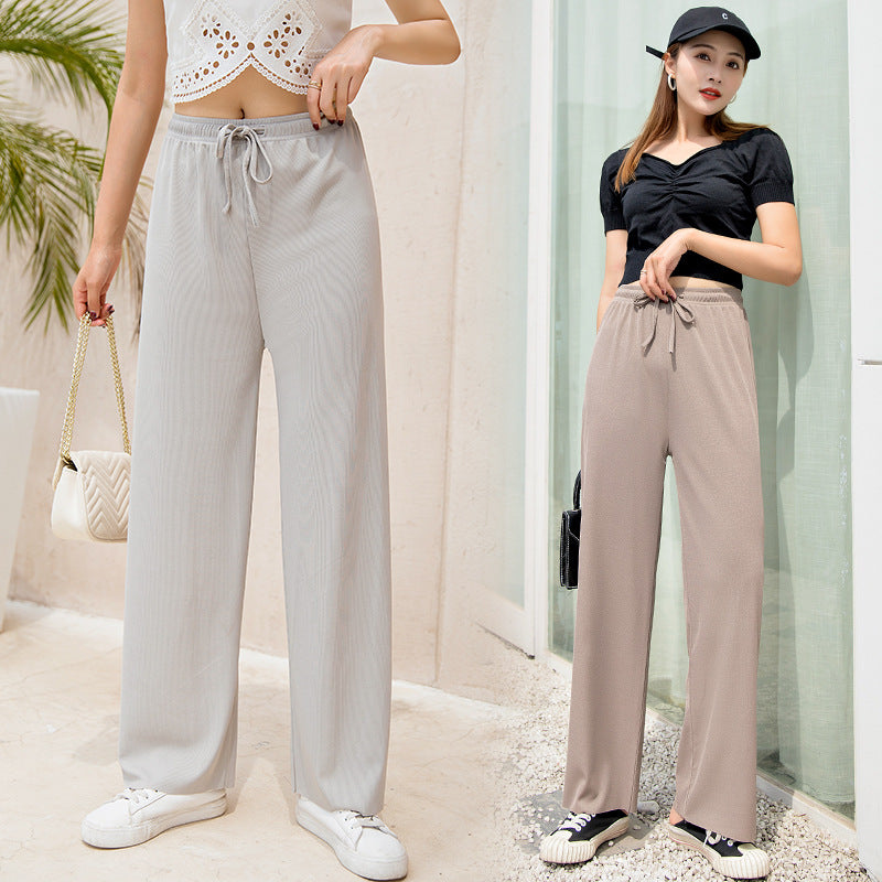 Ice silk hairspants women summer high waist vertical slim easing loose wild straight spring and autumn thin section mop casual pants