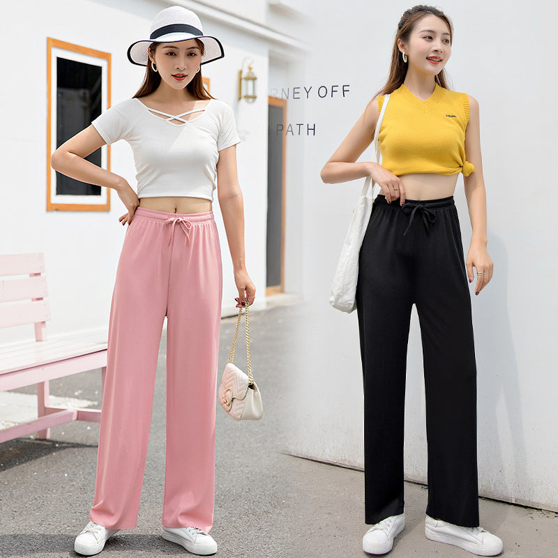Ice silk hairspants women summer high waist vertical slim easing loose wild straight spring and autumn thin section mop casual pants