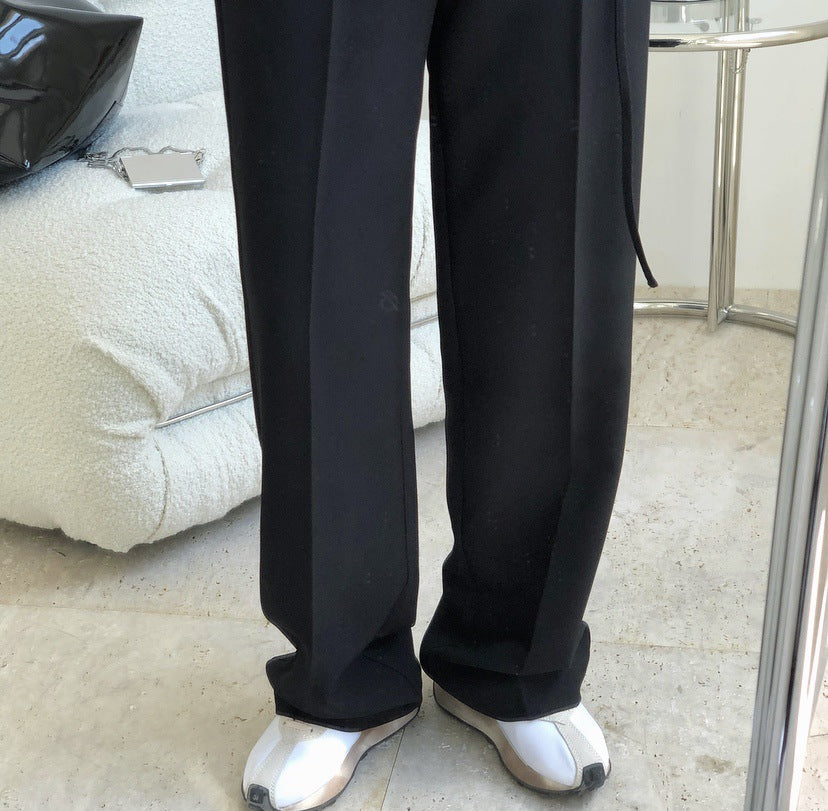 Autumn new simple hipster pen quite high waist straight trousers fine belt design loose casual thin trousers female