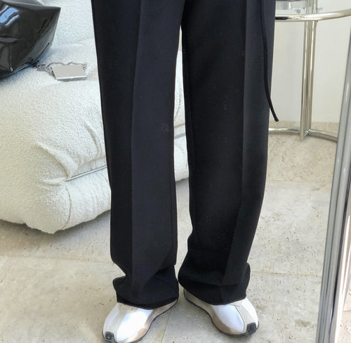 Autumn new simple hipster pen quite high waist straight trousers fine belt design loose casual thin trousers female