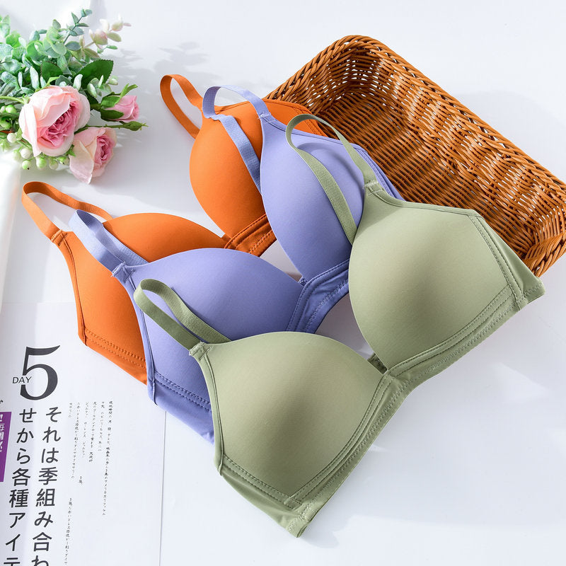 Cross-border Japanese Light Yuxi Seni no trace underwear ladies small chest gathered thin triangle cup no steel ring bra