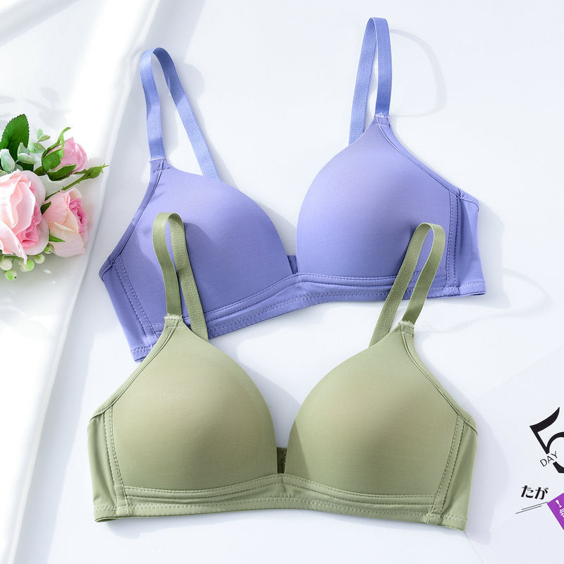 Cross-border Japanese Light Yuxi Seni no trace underwear ladies small chest gathered thin triangle cup no steel ring bra