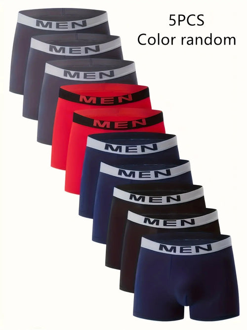 5-Pack Men'S Boxer Briefs - Stretchy Underwear Shorts, Soft Knit Fabric, Everyday & Gym Use - Multi-Color Pack (Navy/Red/Black/) - Breathable Quick-Dry Boxers for Casual & Formal Wear - Everyday Essentials, Boxer Shorts, Comfortable Undergarments, Modern