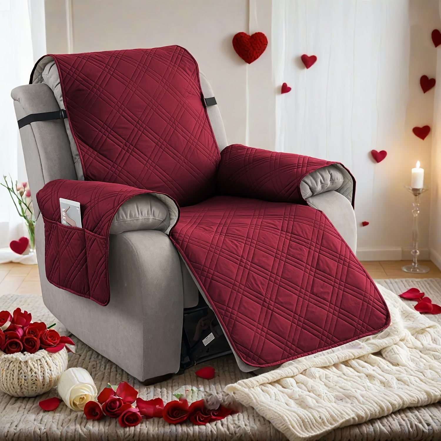 1pc 100% Waterproof Recliner Chair Cover, Non Slip Recliner Covers for Recliner Chair with Pocket, Pet Scratch-Resistant Sofa Slipcover, Washable Furniture Protector, Easy to Install for Living Room, Spring And Summer Home Decoration