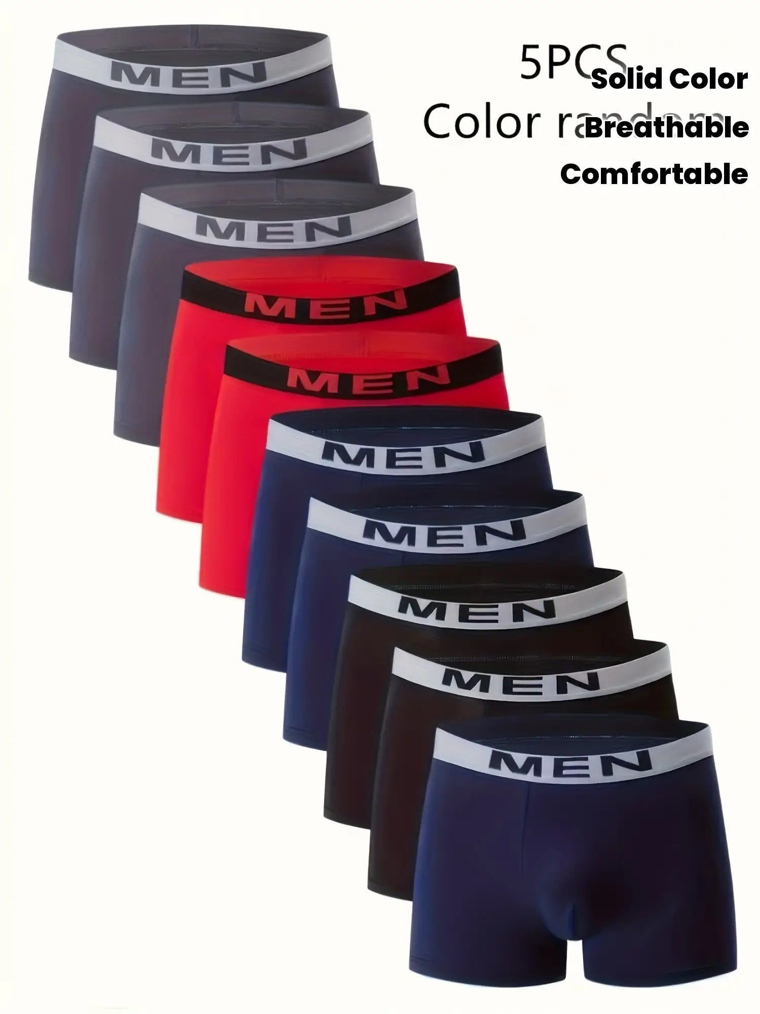 5-Pack Men'S Boxer Briefs - Stretchy Underwear Shorts, Soft Knit Fabric, Everyday & Gym Use - Multi-Color Pack (Navy/Red/Black/) - Breathable Quick-Dry Boxers for Casual & Formal Wear - Everyday Essentials, Boxer Shorts, Comfortable Undergarments, Modern