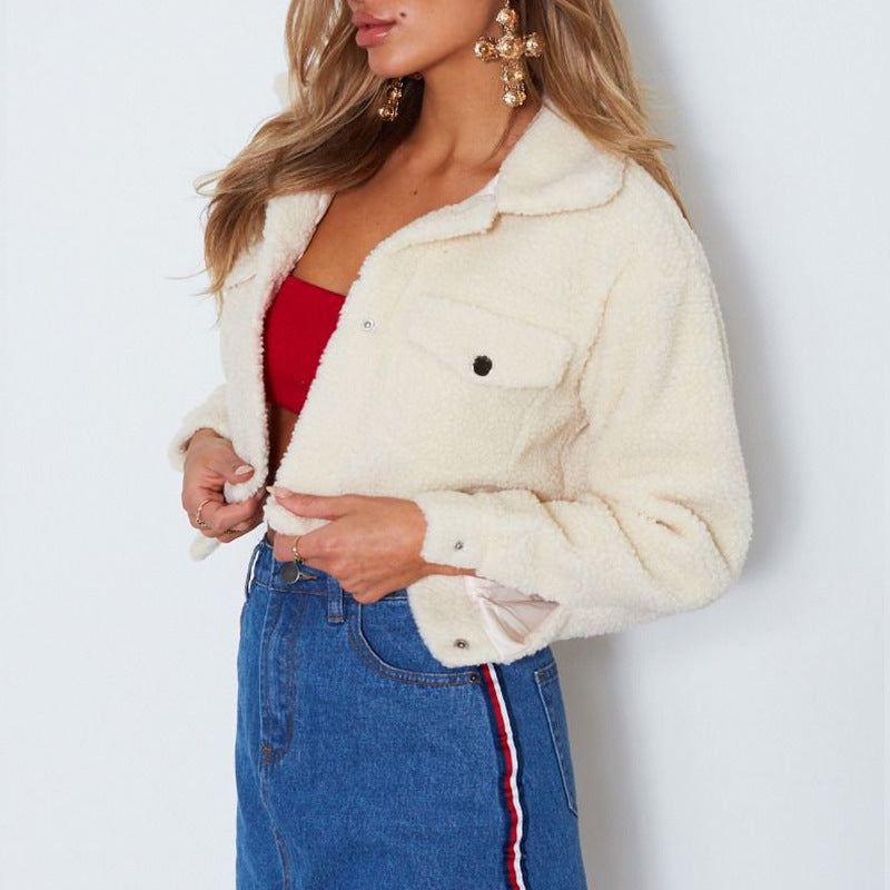 European and American wind winter Amazon foreign trade new fashion thickening solid color lapel long sleeve sweater female cardigan tide solid color