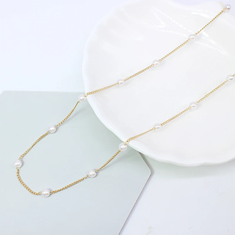 New Beads Women's Neck Chain Kpop Pearl Choker Necklace Gold Color Goth Chocker Jewelry On The Neck Pendant 2021 Collar For Girl