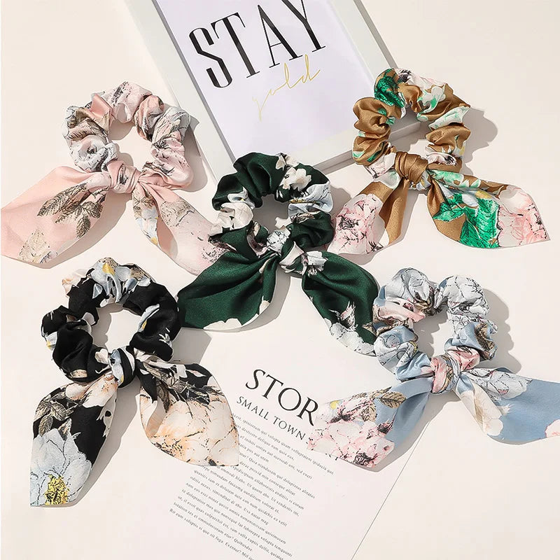 New Chiffon Bowknot Elastic Hair Bands For Women Girls Solid Color Scrunchies Headband Hair Ties Ponytail Holder Hair Accessorie