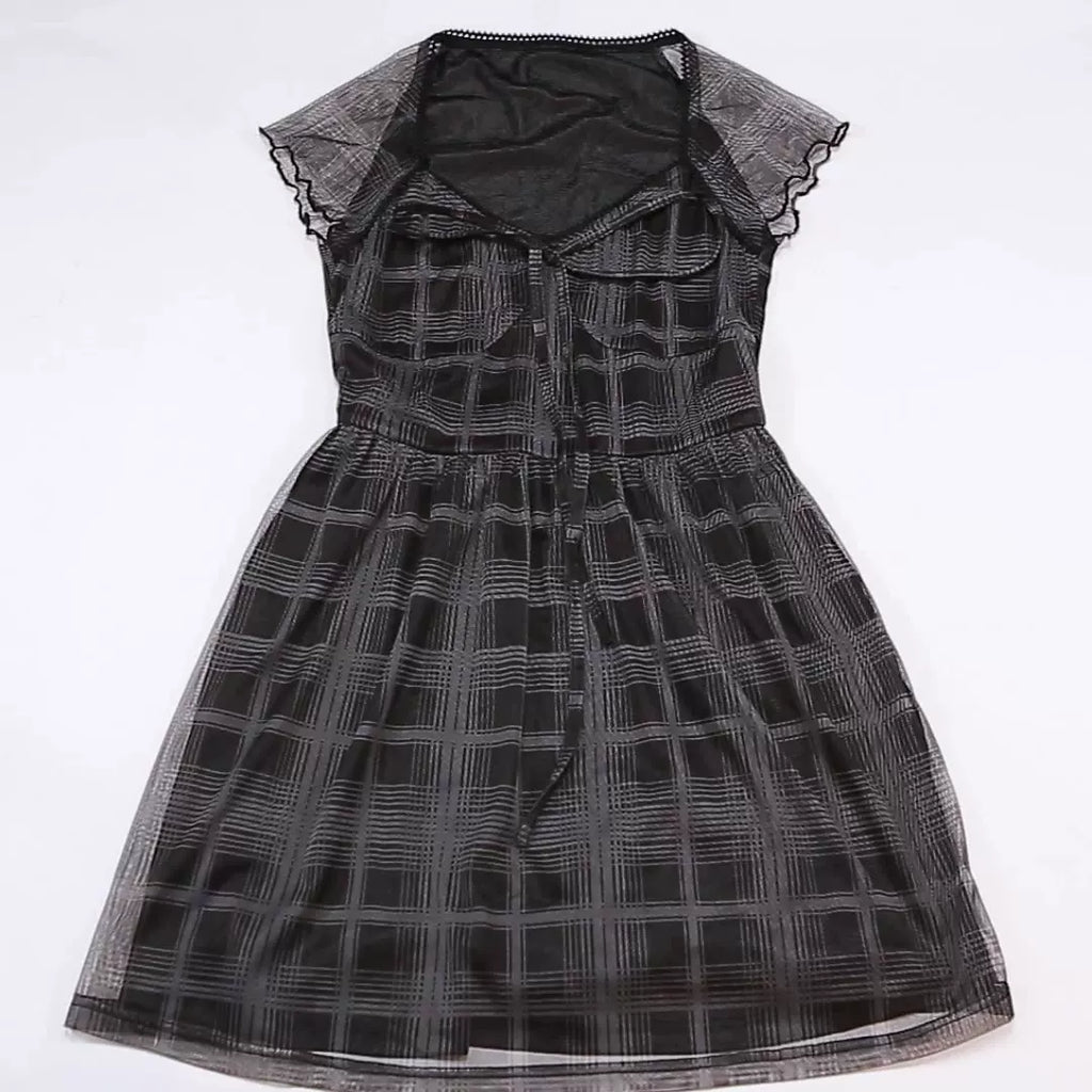 Fashion trend 2021 European and American style foreign trade spring and summer new products women's sexy slim plaid square neck dress women