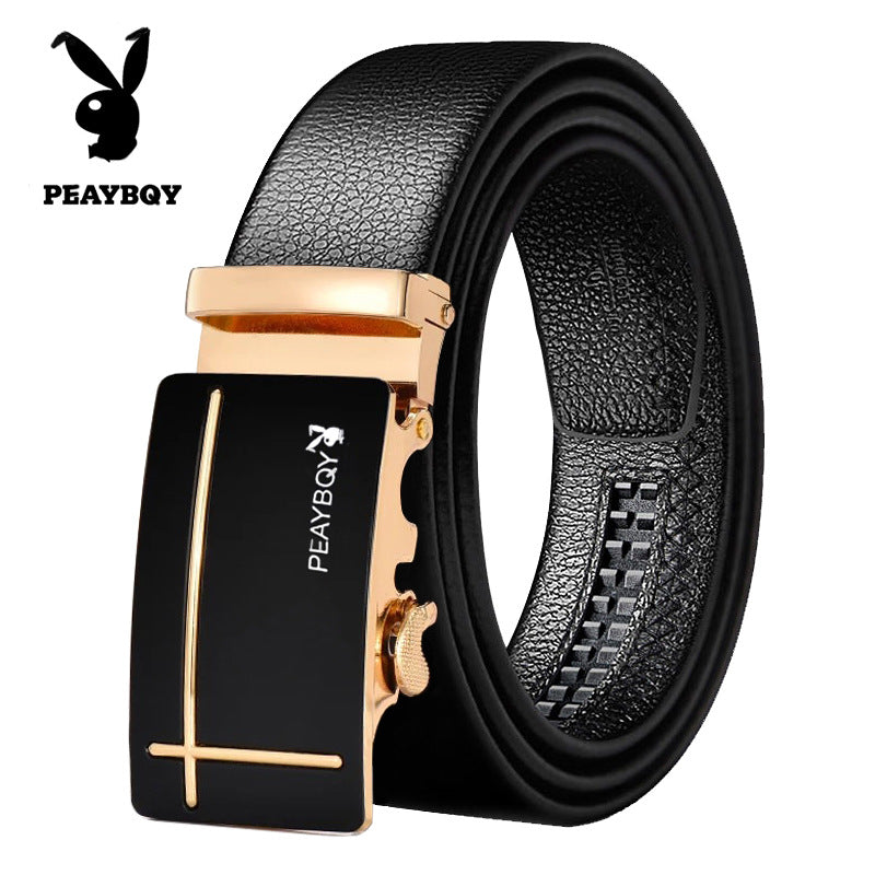 Factory direct flower gilder men's leather velocity belt Korean version of the trendy hot explosion models automatic buckle casual belt