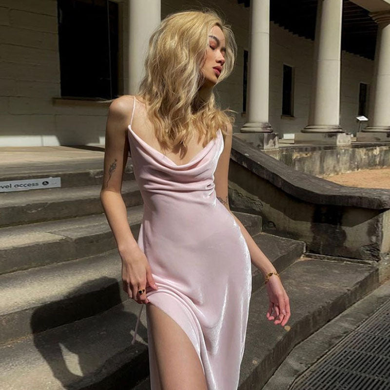 Cross-border foreign trade 2020 autumn and winter new sexy slim low-cut high-waist bag hip split suspender dress women