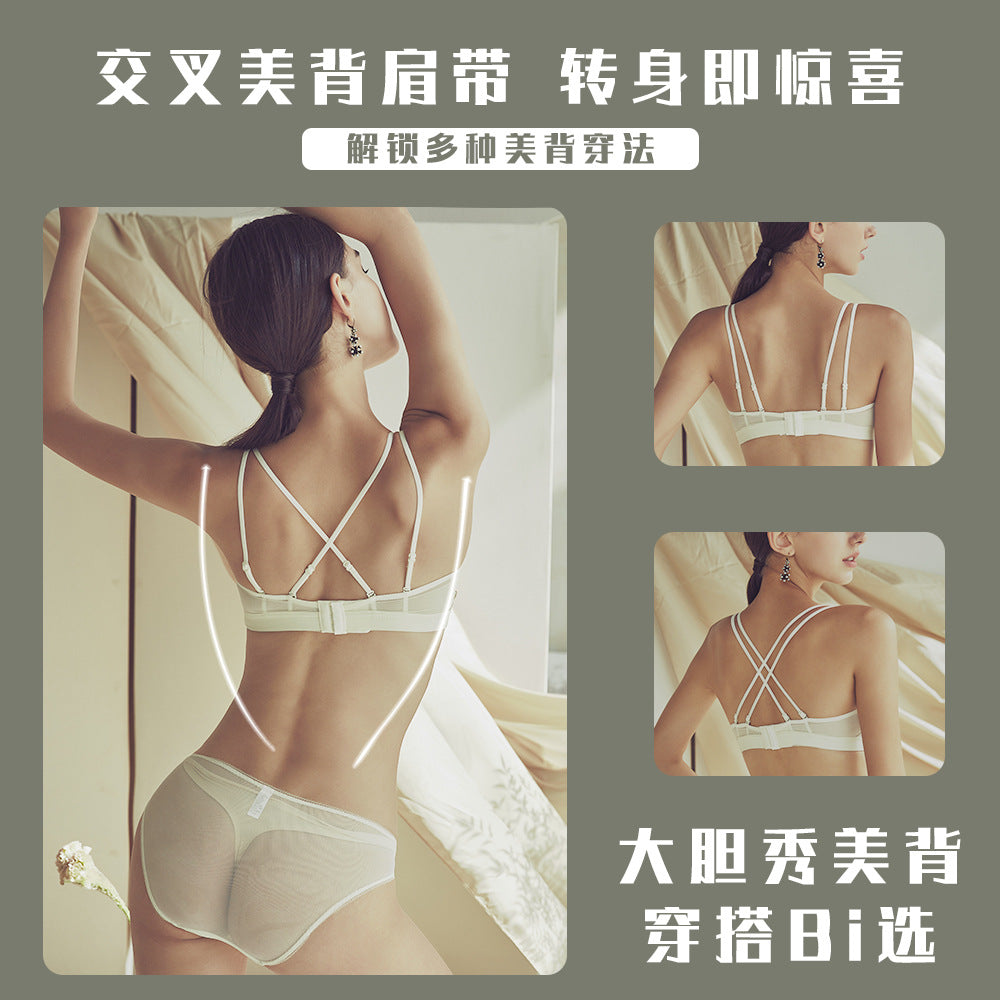 White French Triangle Cup Women's Underwear Set Thin Bra Beauty Back Lace Big Boce Short Disease Curve Garra Hugs