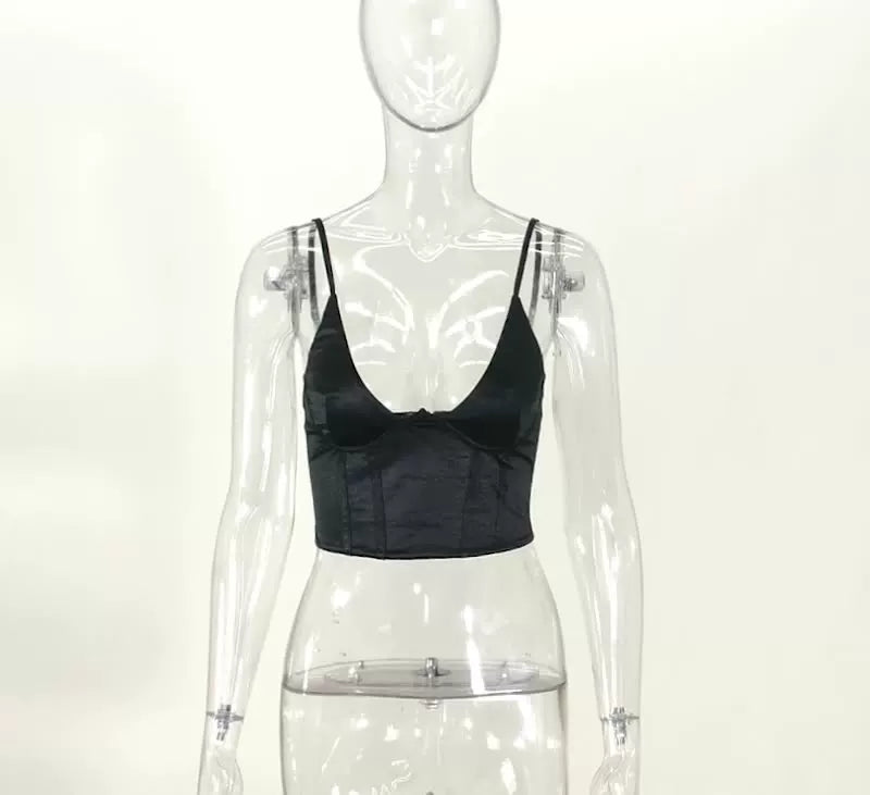 2022 spring and summer foreign trade solid color camisole 213004P slim low-cut V-neck beautiful back sexy small vest wholesale