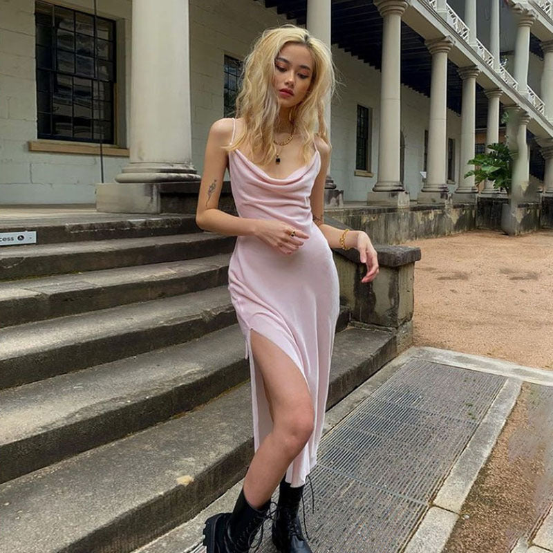 Cross-border foreign trade 2020 autumn and winter new sexy slim low-cut high-waist bag hip split suspender dress women
