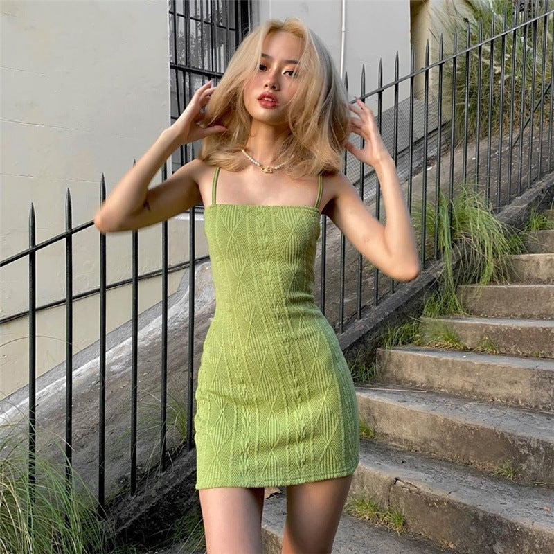 European and American fashion trends 2021 foreign trade summer new products women's solid color sexy suspender short skirt high waist dress