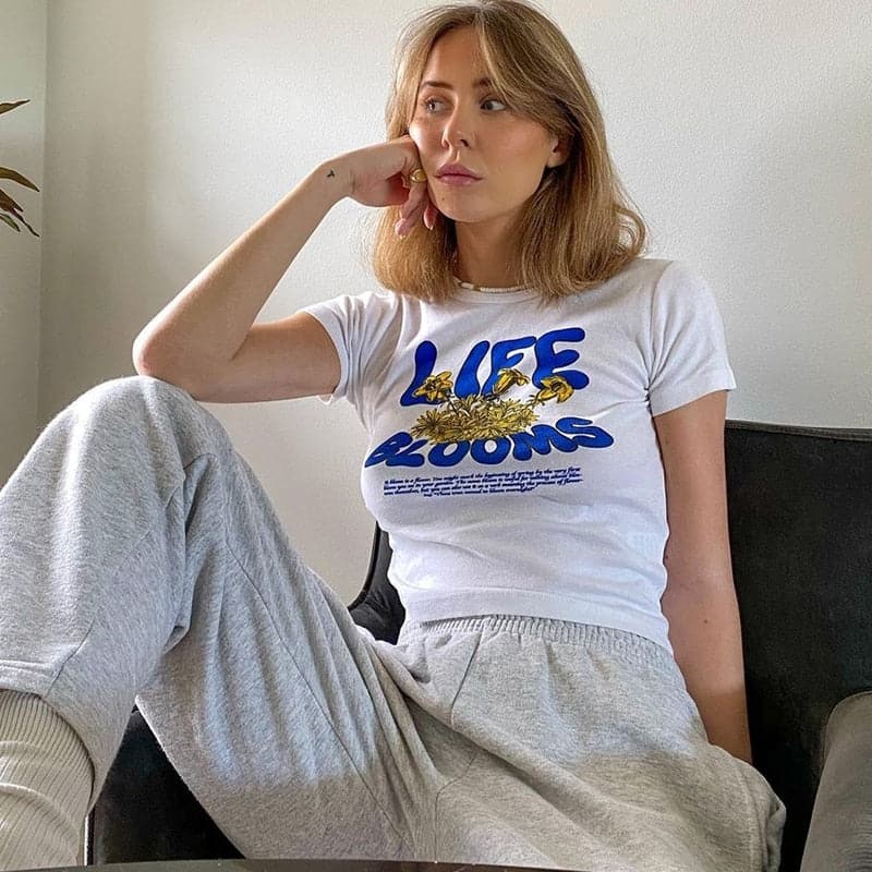 Indie Retro Printed 'Life Blooms' Floral Tee