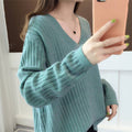 Wholesale autumn and winter new sets of V-colored women's bottoming shirt 2021 Korean version of loose lazy long-sleeved sweater