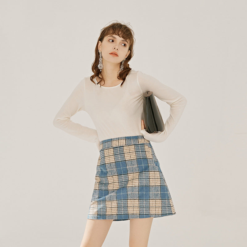 Vanessaliu light version giant wear bottoming shirt female 2021 spring women's new solid color round neck bottoming shirt