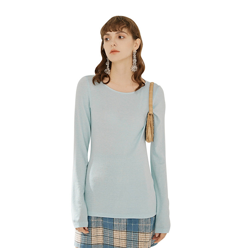 Vanessaliu light version giant wear bottoming shirt female 2021 spring women's new solid color round neck bottoming shirt