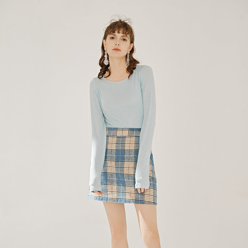 Vanessaliu light version giant wear bottoming shirt female 2021 spring women's new solid color round neck bottoming shirt