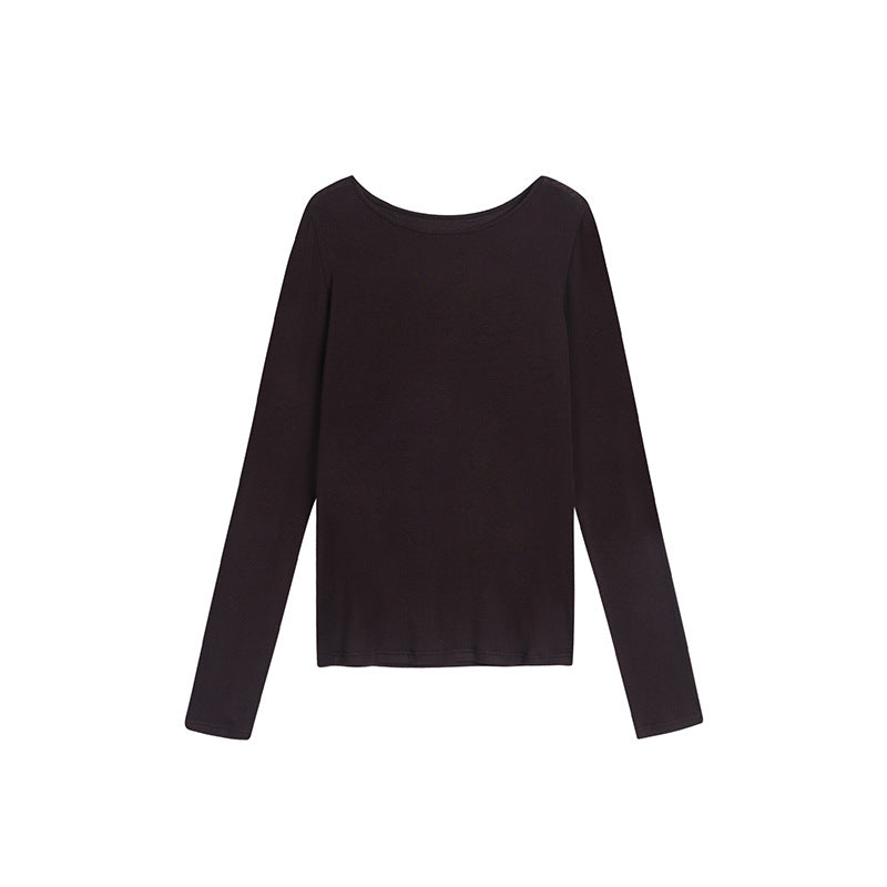 Vanessaliu light version giant wear bottoming shirt female 2021 spring women's new solid color round neck bottoming shirt