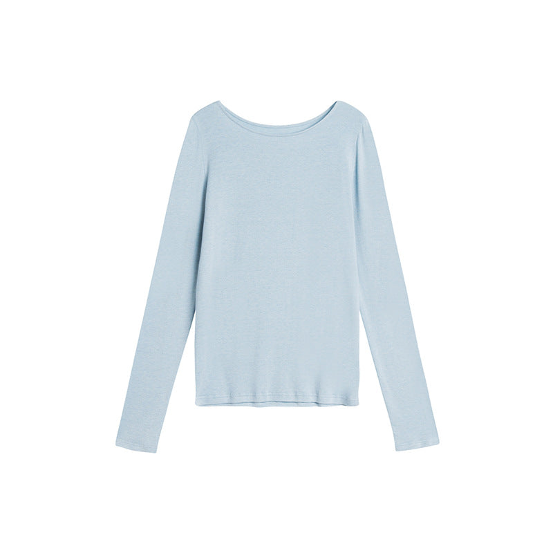 Vanessaliu light version giant wear bottoming shirt female 2021 spring women's new solid color round neck bottoming shirt
