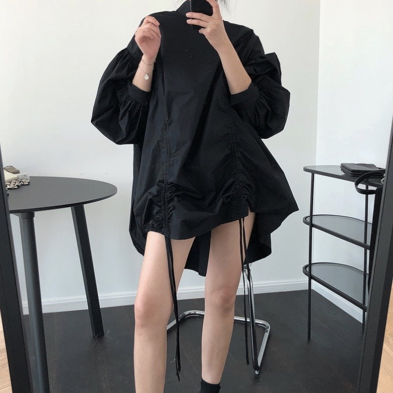 Spring new design stitching irregular collar joint dress age-age slimming lantern sleeve doll skirt