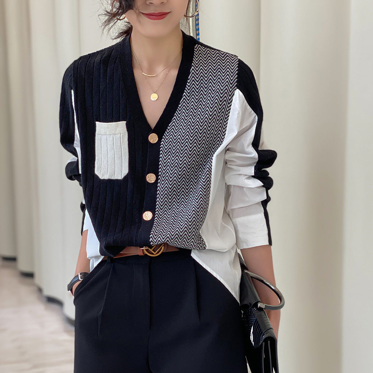 Sweater sweater autumn new irregular shirt stitching lazy wild knitting cardigan female manufacturers