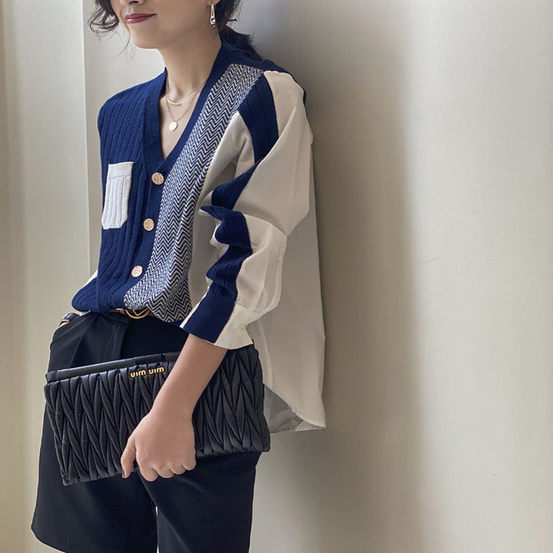 Sweater sweater autumn new irregular shirt stitching lazy wild knitting cardigan female manufacturers
