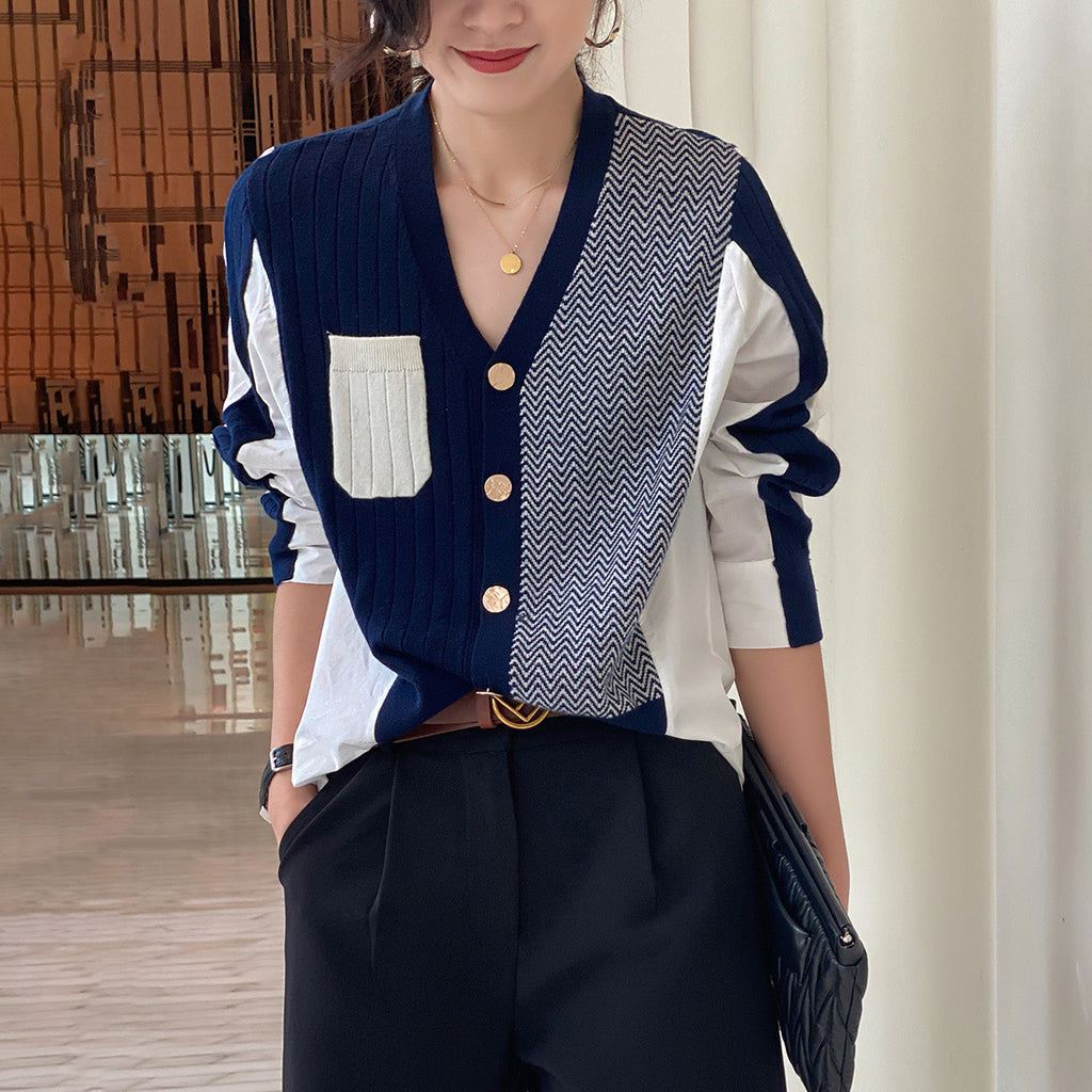 Sweater sweater autumn new irregular shirt stitching lazy wild knitting cardigan female manufacturers