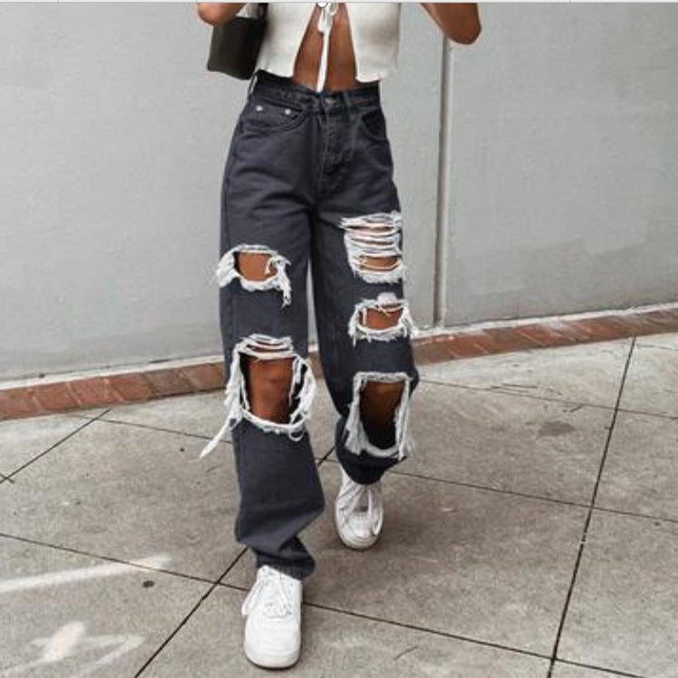Spot Amazon AliExpress European and American style jeans ripped thin washed ladies jeans trousers
