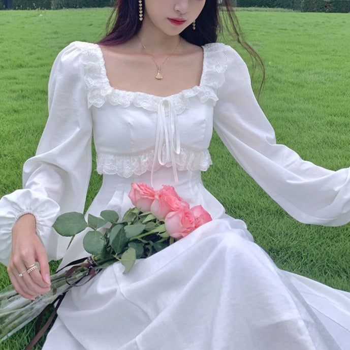 Vintage Victorian White Lace Dress Maxi Dress
