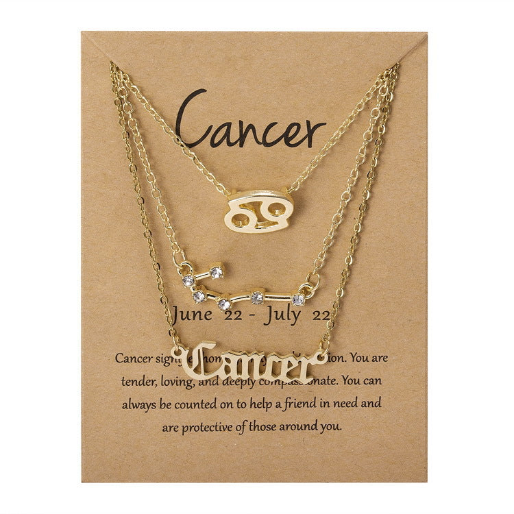 3Pcs/Set Unique Star Zodiac Sign Pendant Charm Gold Necklace