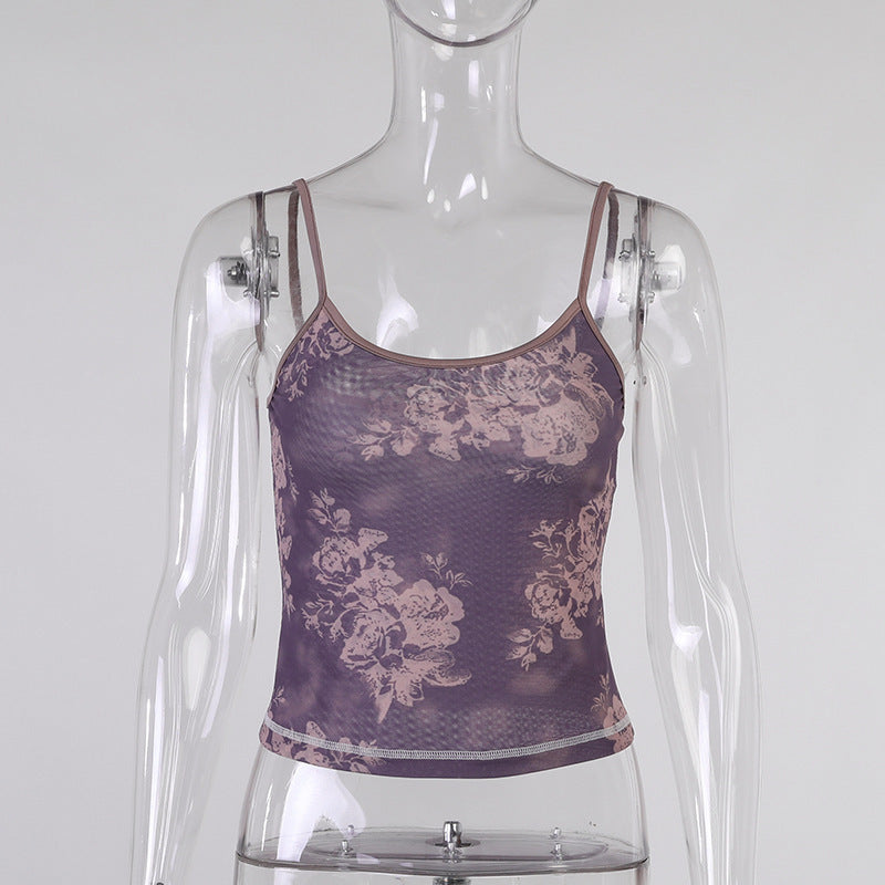 2022 purple inner strapless backless European and American sexy slim type can be worn externally sling type sleeveless printing sling 215006