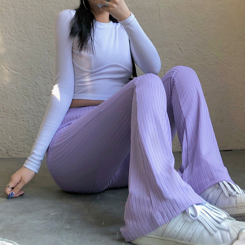 New women's trousers fashion solid color tight high-waisted trousers elastic casual trousers
