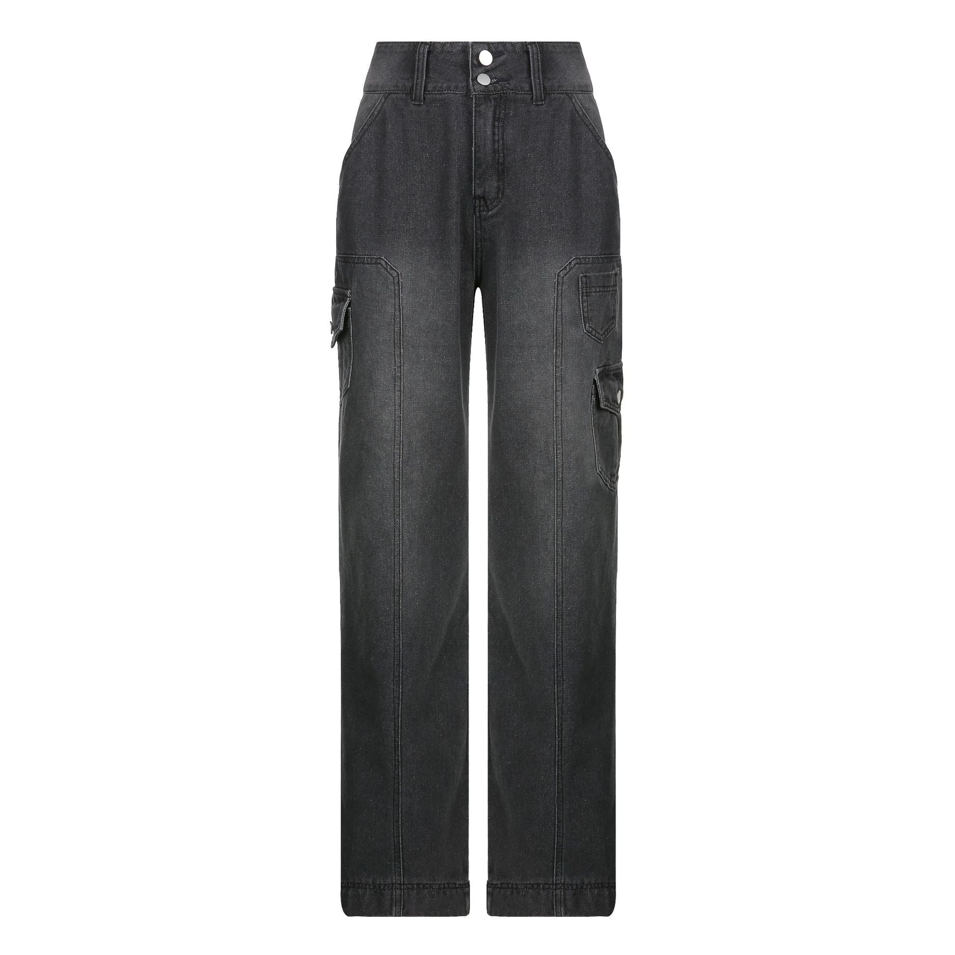 2021 foreign trade new street high waist straight casual jeans irregular pocket tooling mopping pants daddy pants