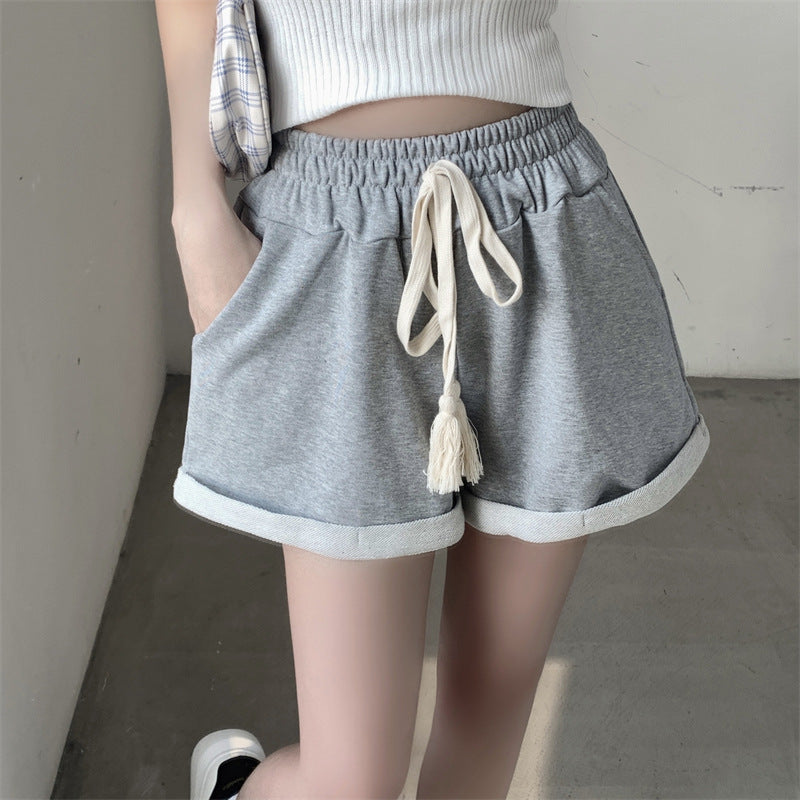 Look thin and tall! 2022 summer high waist curly sports shorts women's all-match casual wide-leg A-line hot pants