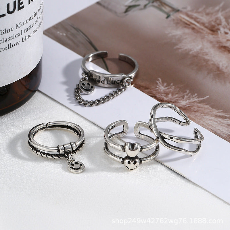 Retro Thai Silver Korea Dadongmen Smiley Chain Ring Women's Pants Belt Pub Hip Hybrid End Male Tide Female
