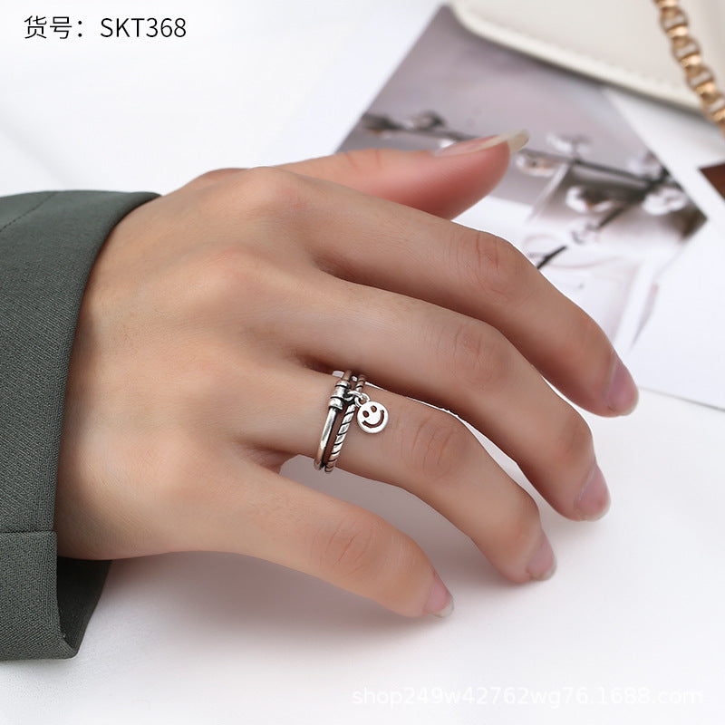Retro Thai Silver Korea Dadongmen Smiley Chain Ring Women's Pants Belt Pub Hip Hybrid End Male Tide Female