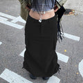 Smocked slit half-length skirt women's 2022 new solid color high waist back slit design over-the-knee woven A-line skirt