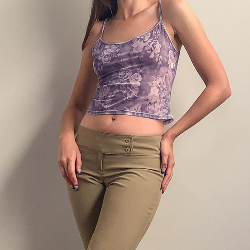 2022 purple inner strapless backless European and American sexy slim type can be worn externally sling type sleeveless printing sling 215006