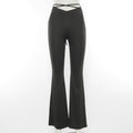 New V-shaped waist exposed navel cross strap flared casual pants