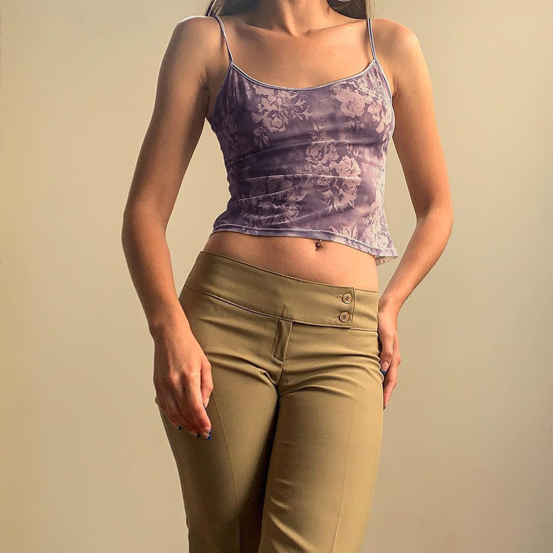 2022 purple inner strapless backless European and American sexy slim type can be worn externally sling type sleeveless printing sling 215006